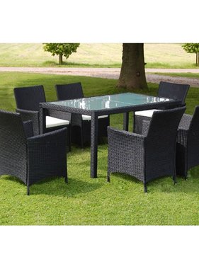 vidaXL 7-delige Tuinset met kussens poly rattan zwart