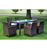 vidaXL 7-delige Tuinset met kussens poly rattan bruin