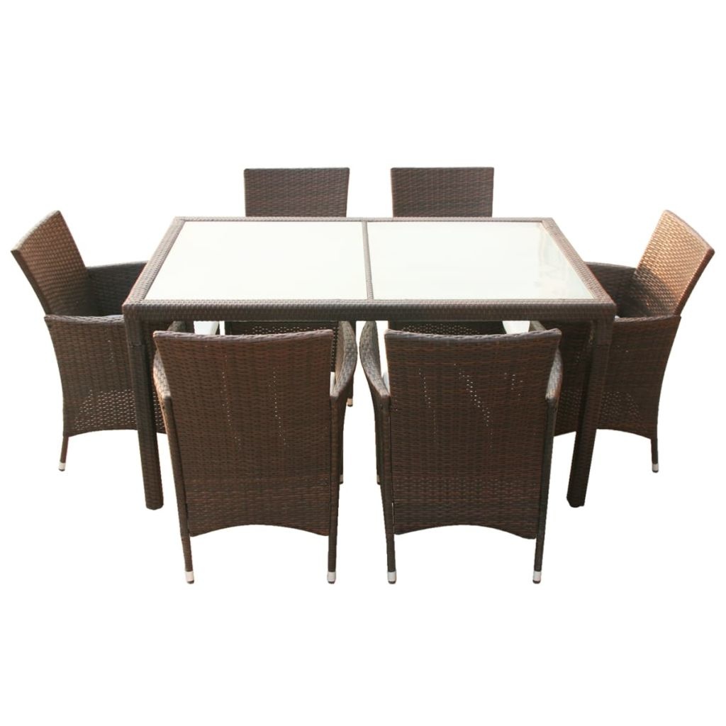 VidaXL 7-delige Tuinset met kussens poly rattan bruin