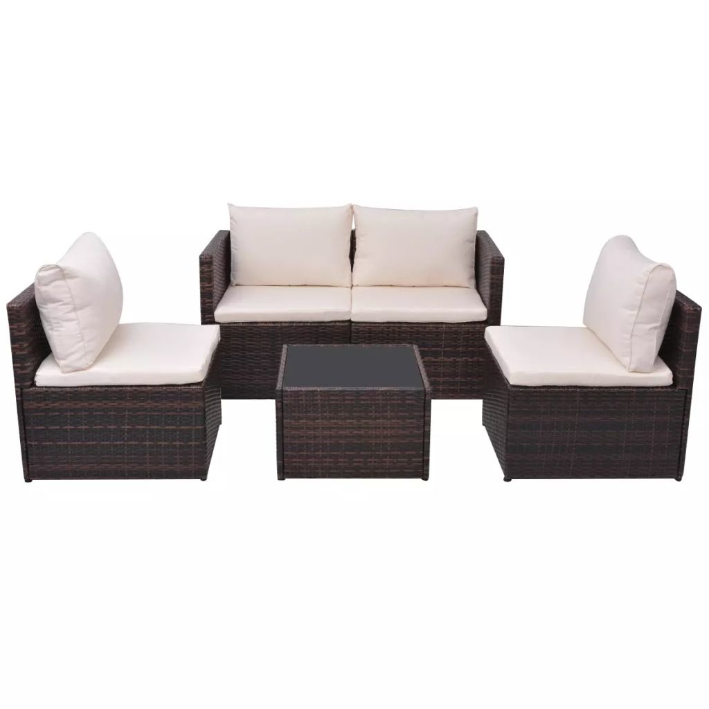 vidaXL 5-delige Loungeset met kussens poly rattan bruin