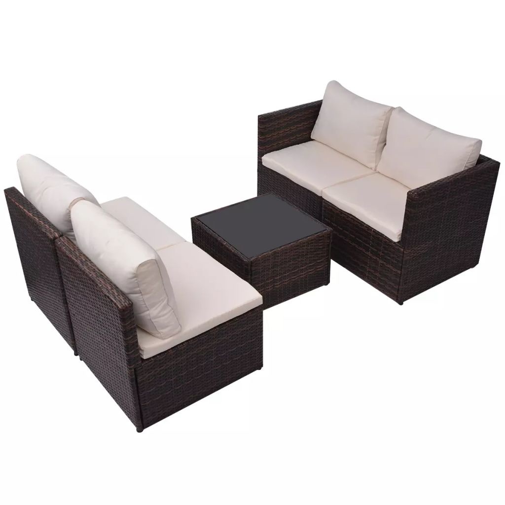 vidaXL 5-delige Loungeset met kussens poly rattan bruin