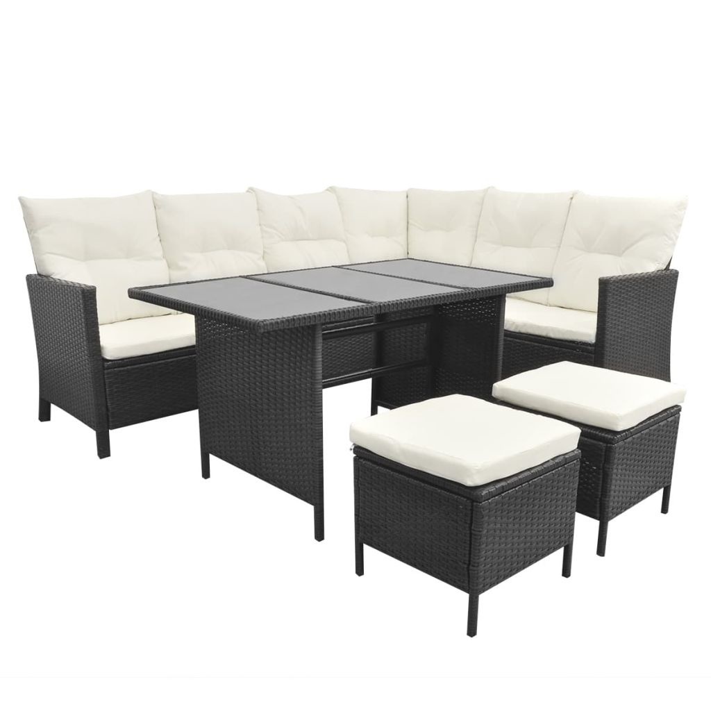 vidaXL 4-delige Loungeset met kussens poly rattan zwart