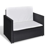 vidaXL 2-delige Loungeset met kussens poly rattan zwart