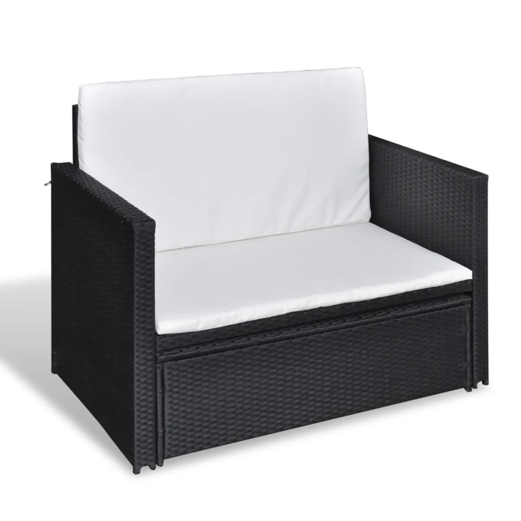 vidaXL 2-delige Loungeset met kussens poly rattan zwart