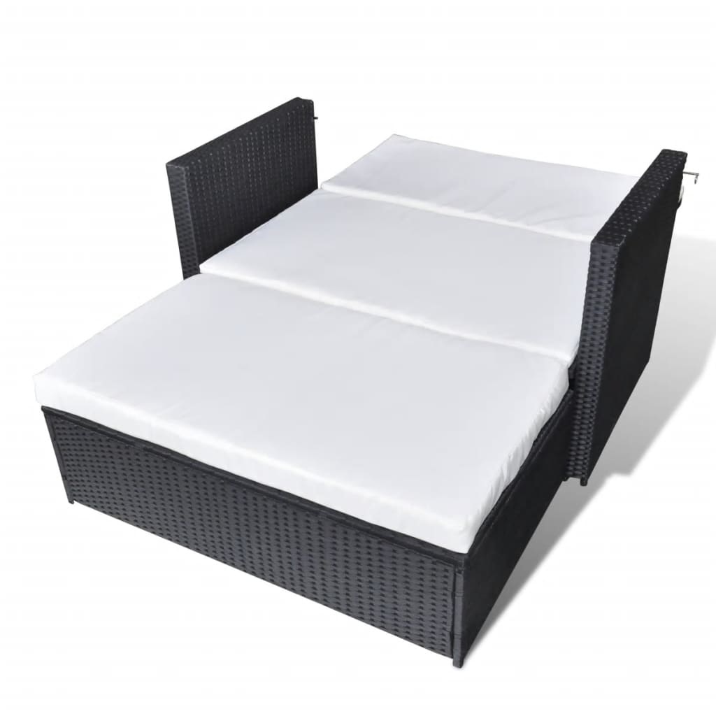 vidaXL 2-delige Loungeset met kussens poly rattan zwart