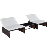 vidaXL Ligbedden 2 st met tafel poly rattan bruin