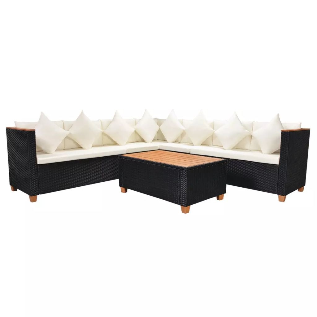 VidaXL 5-delige Loungeset met kussens poly rattan zwart