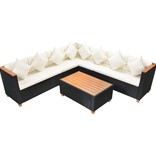 vidaXL 5-delige Loungeset met kussens poly rattan zwart