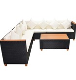 vidaXL 5-delige Loungeset met kussens poly rattan zwart