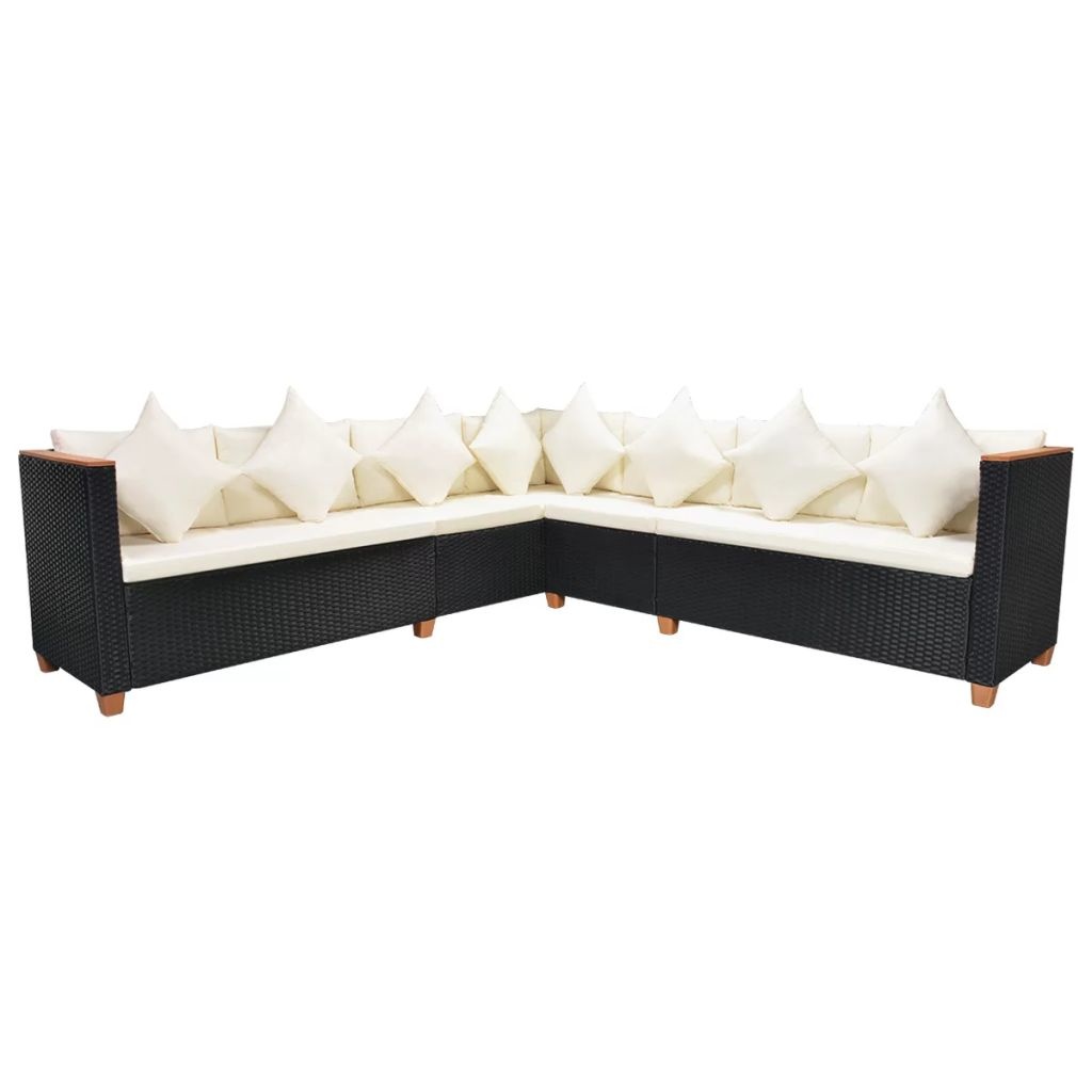 VidaXL 5-delige Loungeset met kussens poly rattan zwart