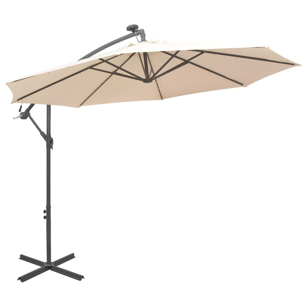 vidaXL Zweefparasol met LED-verlichting en metalen paal 300 cm zand