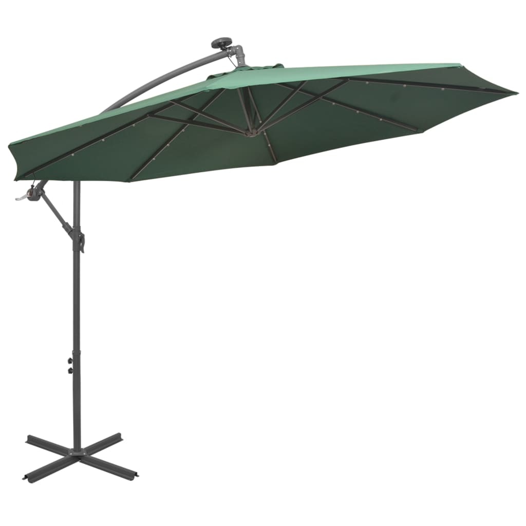 VidaXL Zweefparasol met LED-verlichting en metalen paal 300 cm groen