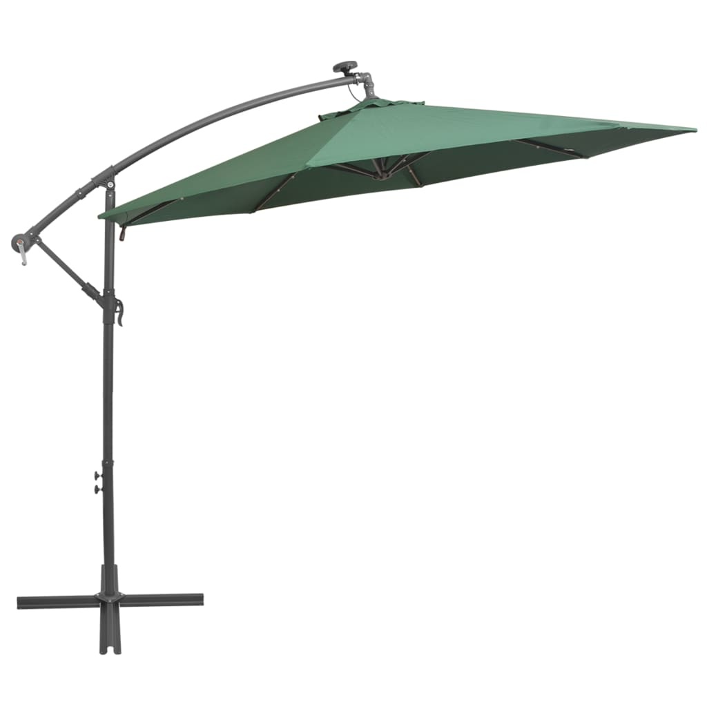VidaXL Zweefparasol met LED-verlichting en metalen paal 300 cm groen
