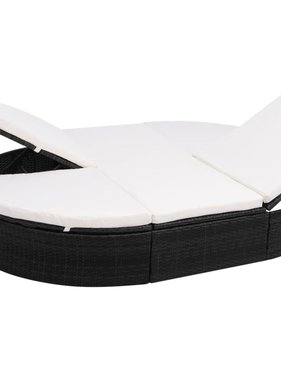 vidaXL Loungebed met kussen poly rattan zwart