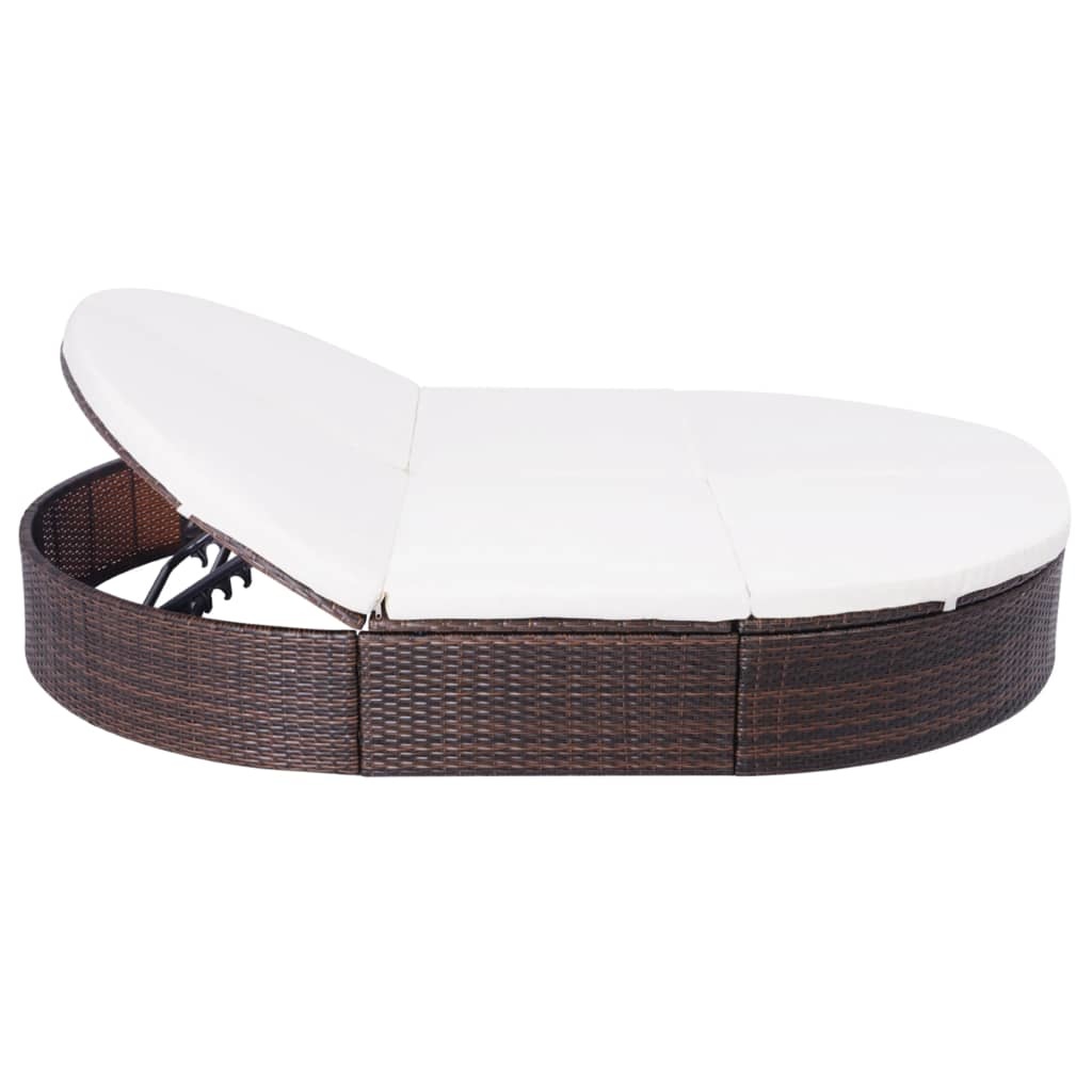 vidaXL Loungebed met kussen poly rattan bruin