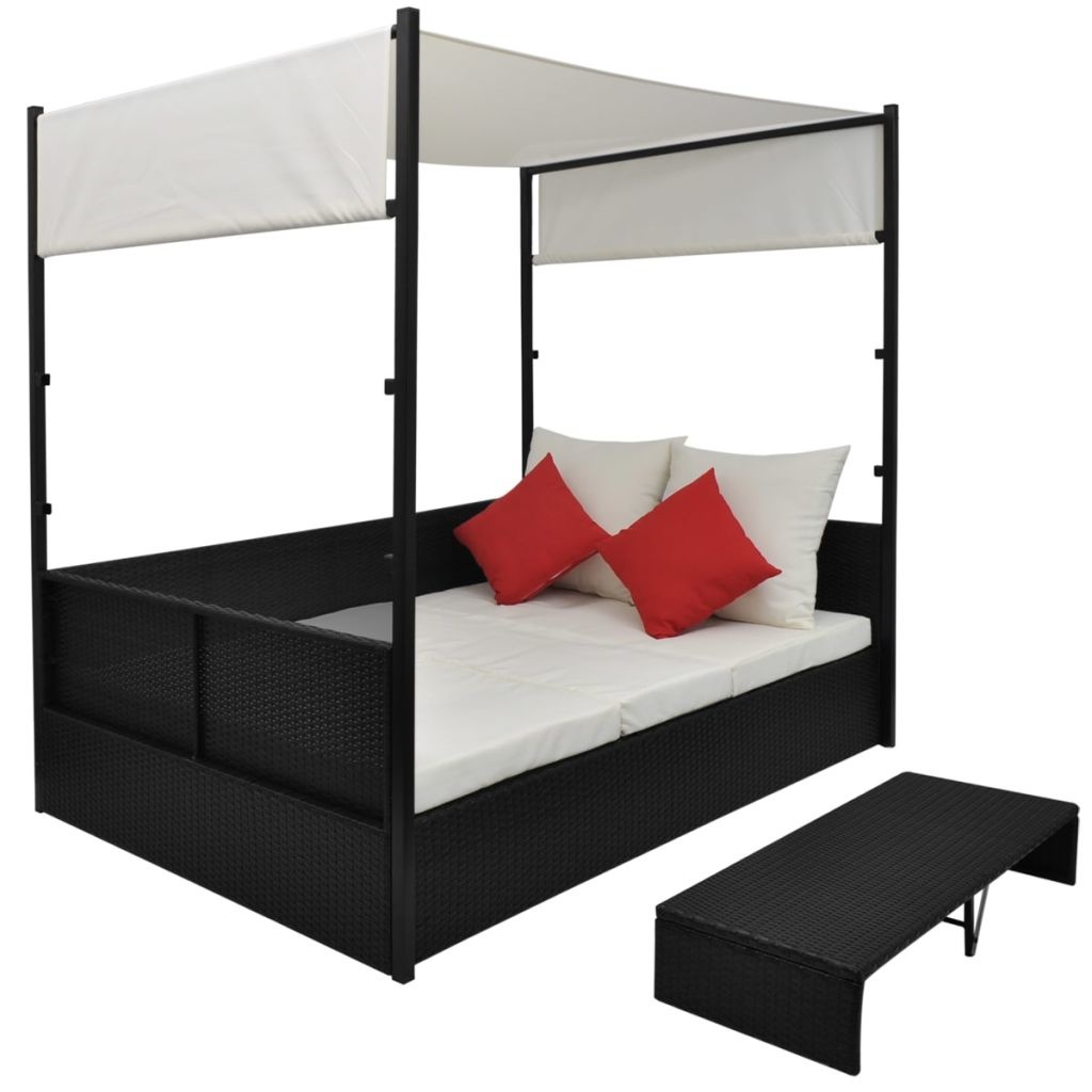 vidaXL Tuinbed met luifel 190x130 cm poly rattan zwart