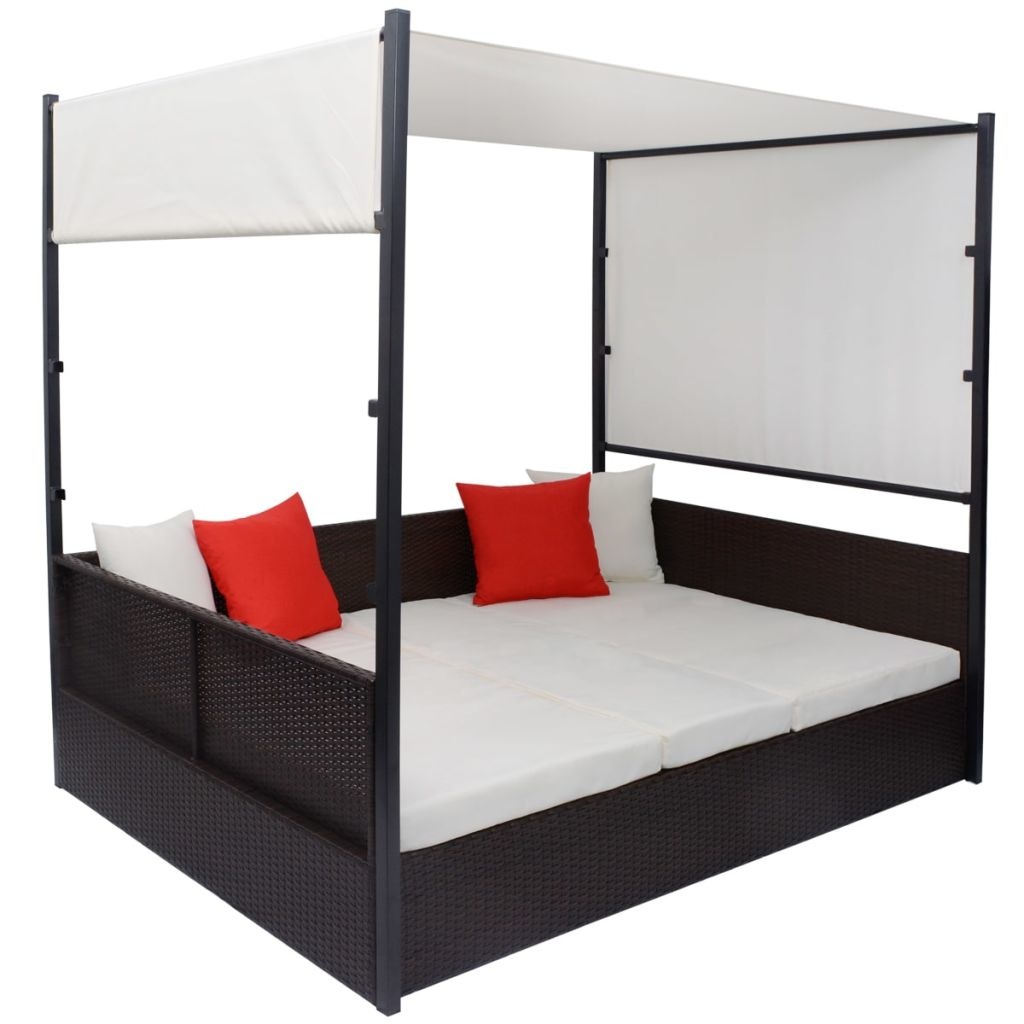 vidaXL Tuinbed met luifel 190x130 cm poly rattan bruin