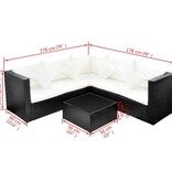 VidaXL 4-delige Loungeset met kussens poly rattan zwart