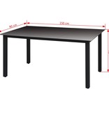 vidaXL Tuintafel 150x90x74 cm glas aluminium zwart