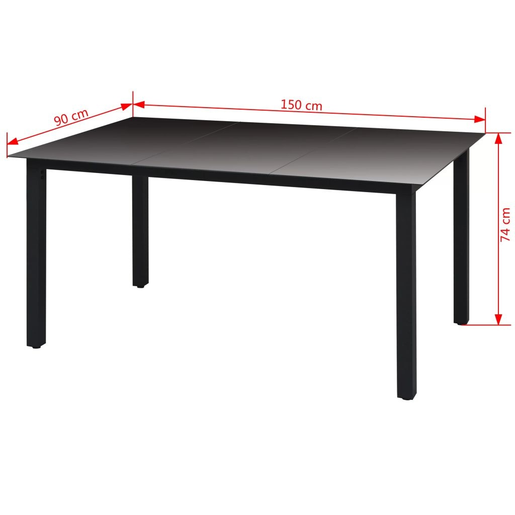 vidaXL Tuintafel 150x90x74 cm glas aluminium zwart