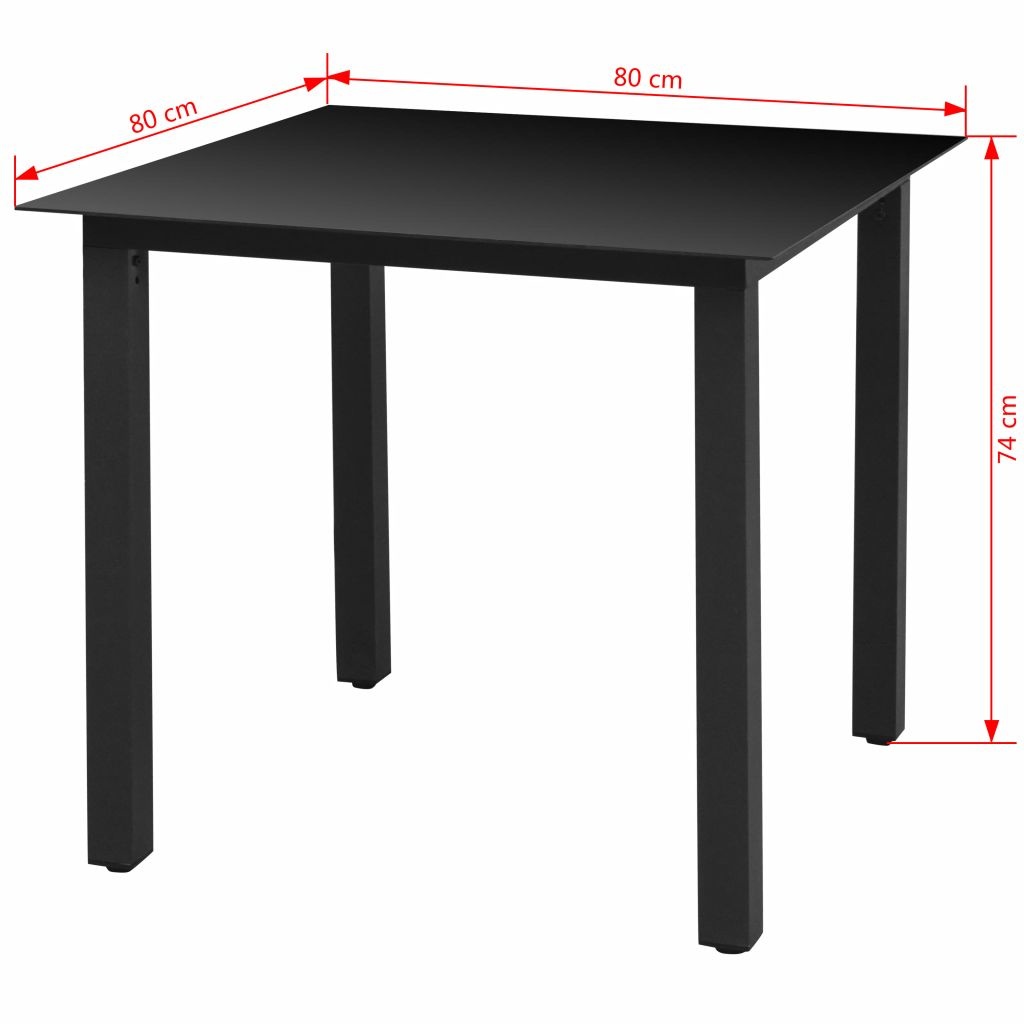 vidaXL Tuintafel 80x80x74 cm glas aluminium zwart