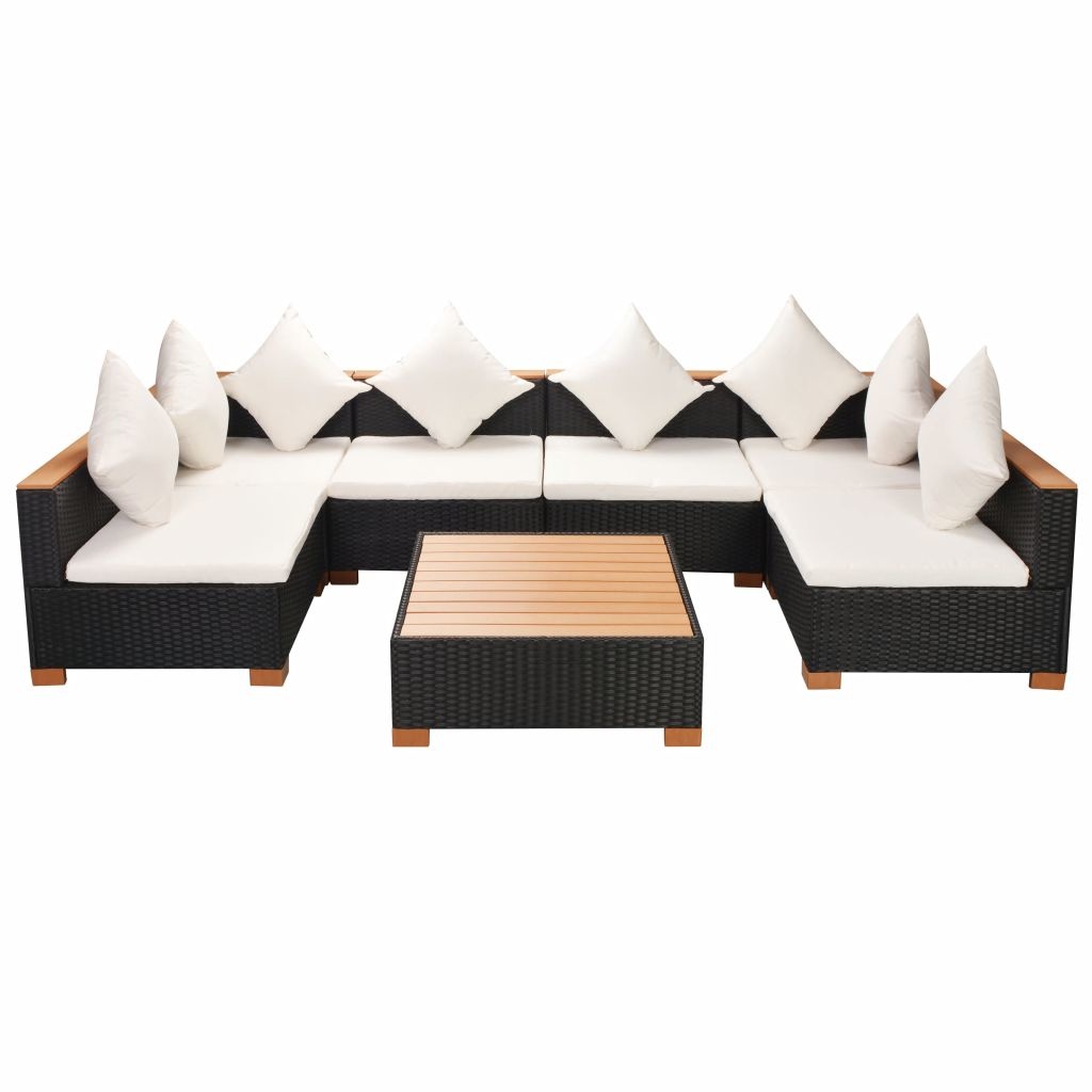 vidaXL 7-delige Loungeset met kussens poly rattan zwart