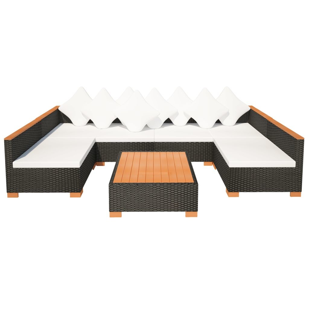 vidaXL 7-delige Loungeset met kussens poly rattan zwart