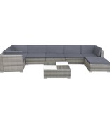 vidaXL 8-delige Loungeset met kussens poly rattan grijs