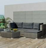 vidaXL 5-delige Loungeset met kussens poly rattan grijs