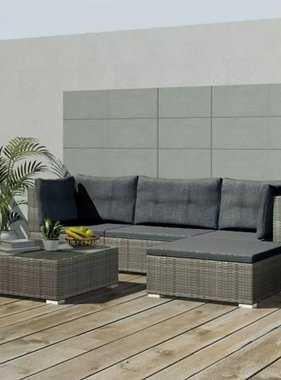 vidaXL 5-delige Loungeset met kussens poly rattan grijs