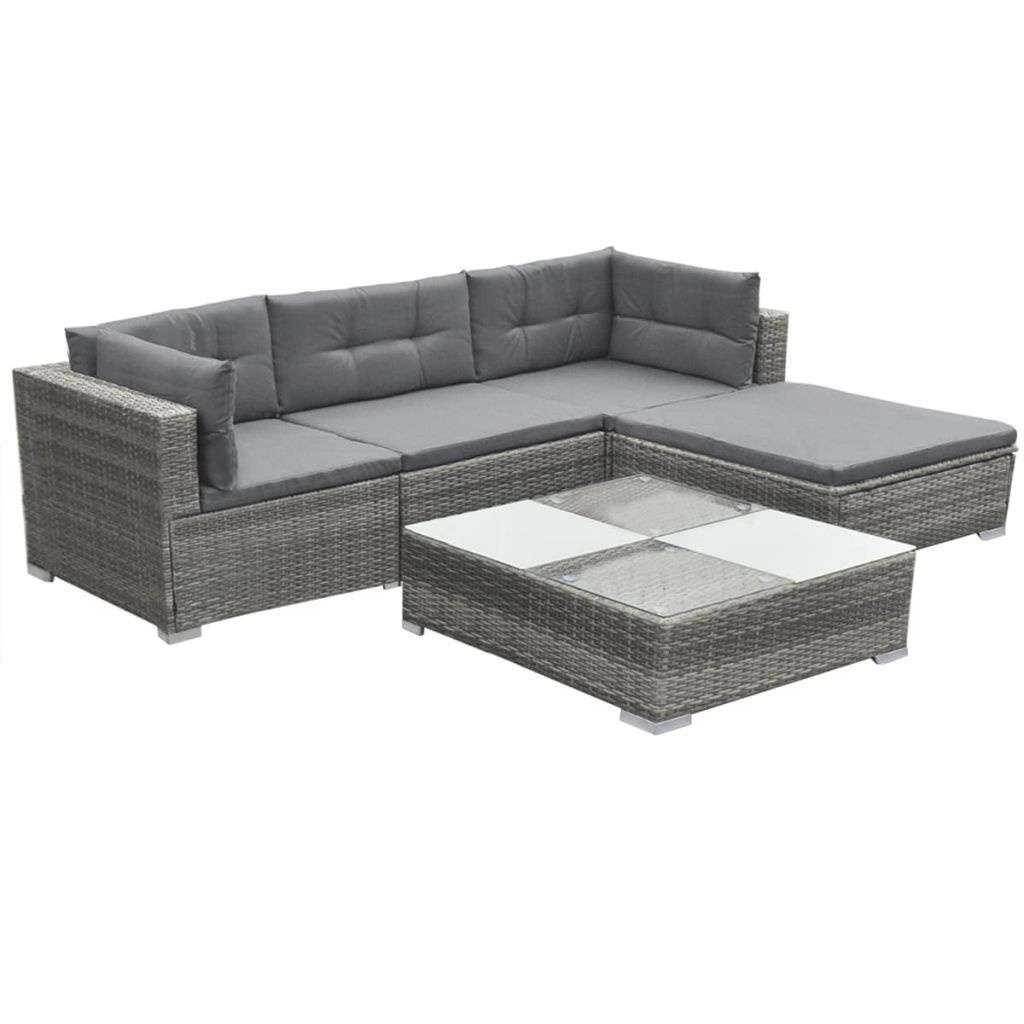 vidaXL 5-delige Loungeset met kussens poly rattan grijs