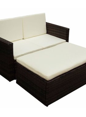 vidaXL 2-delige Loungeset met kussens poly rattan bruin