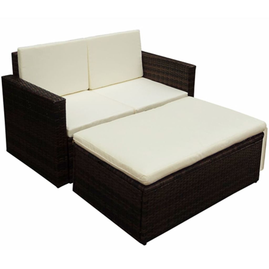 vidaXL 2-delige Loungeset met kussens poly rattan bruin