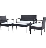 VidaXL 4-delige Loungeset met kussens poly rattan zwart