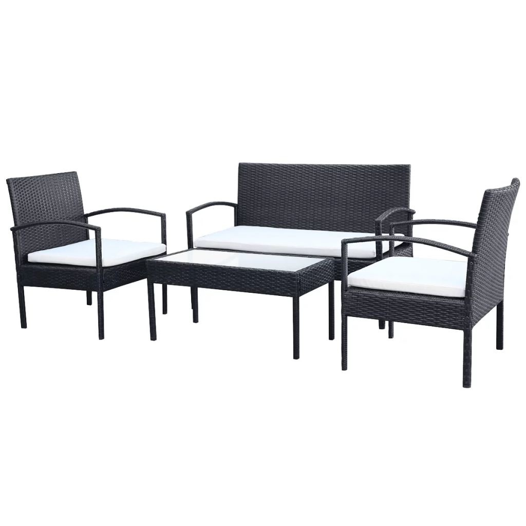 VidaXL 4-delige Loungeset met kussens poly rattan zwart