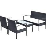 VidaXL 4-delige Loungeset met kussens poly rattan zwart
