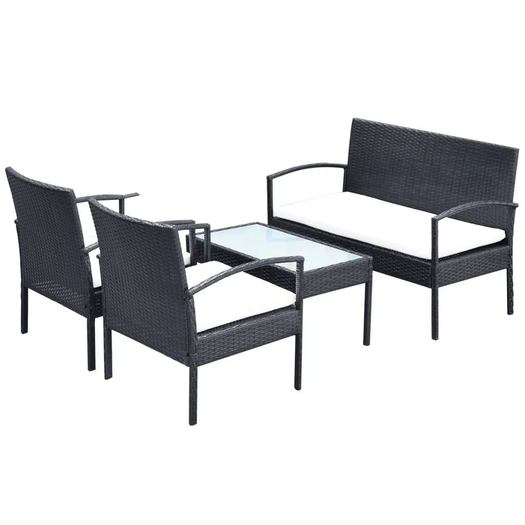 VidaXL 4-delige Loungeset met kussens poly rattan zwart