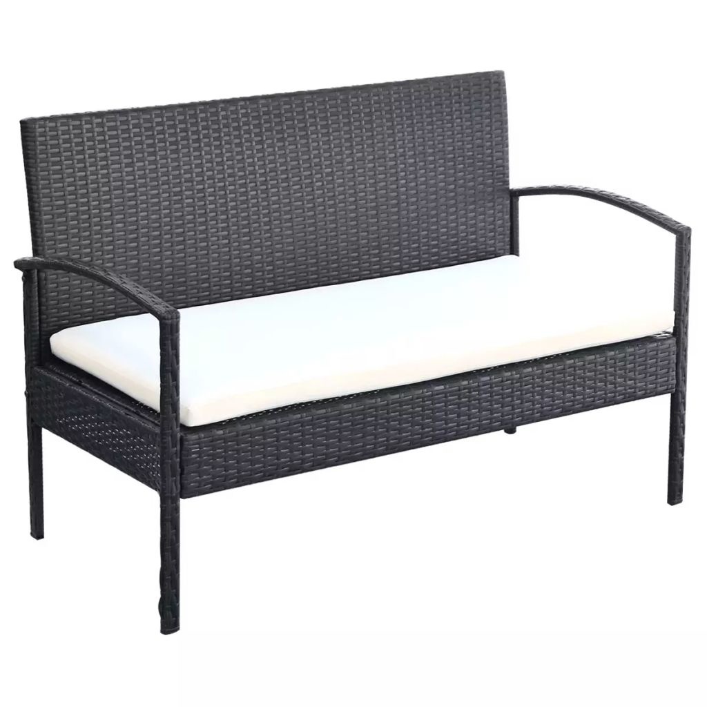 VidaXL 4-delige Loungeset met kussens poly rattan zwart