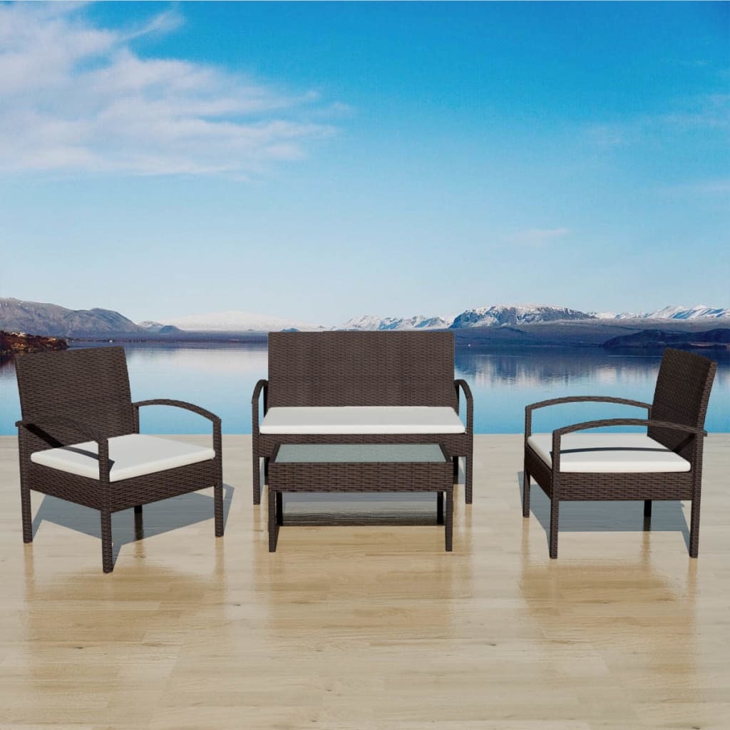VidaXL 4-delige Loungeset met kussens poly rattan bruin