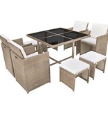 vidaXL 9-delige Tuinset met kussens poly rattan beige