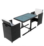 vidaXL 3-delige Bistroset met kussens poly rattan zwart