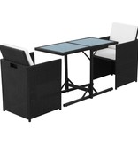 vidaXL 3-delige Bistroset met kussens poly rattan zwart