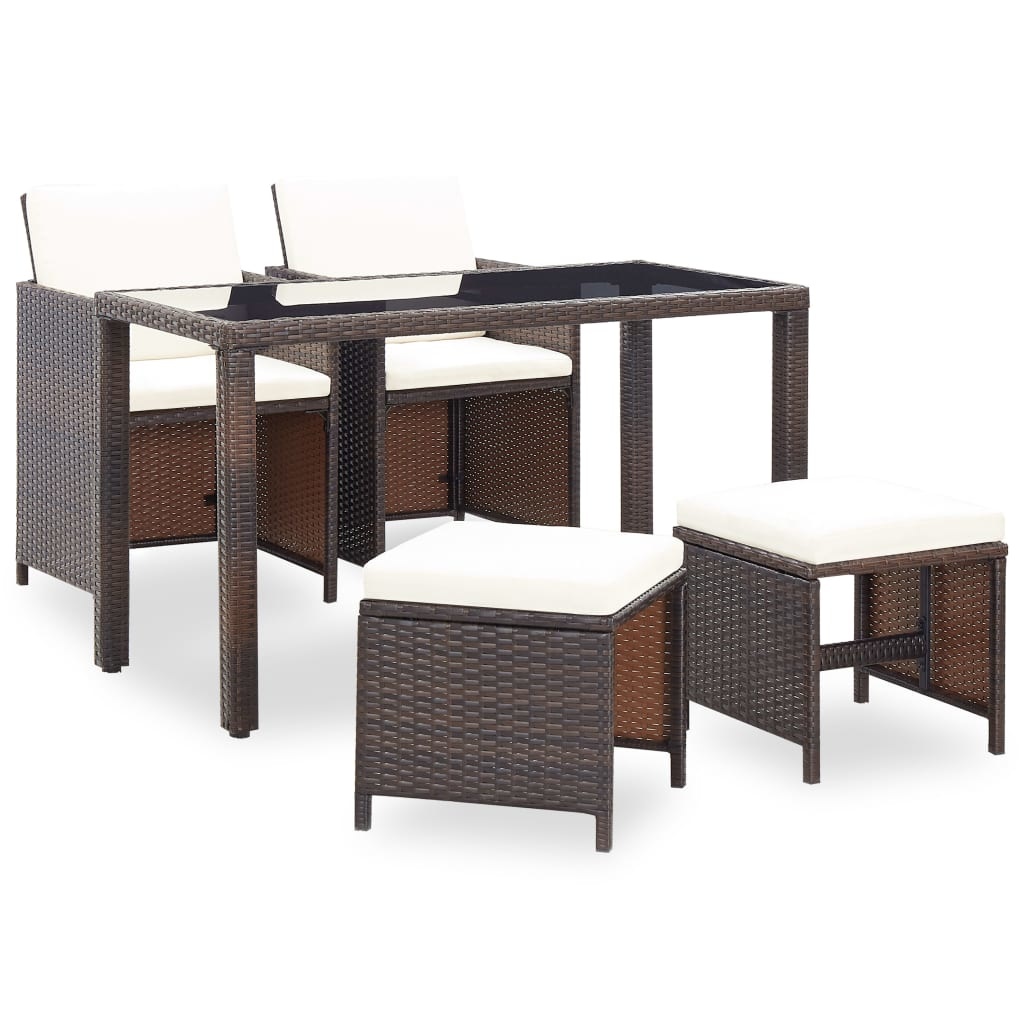 VidaXL 5-delige Tuinset met kussens poly rattan bruin