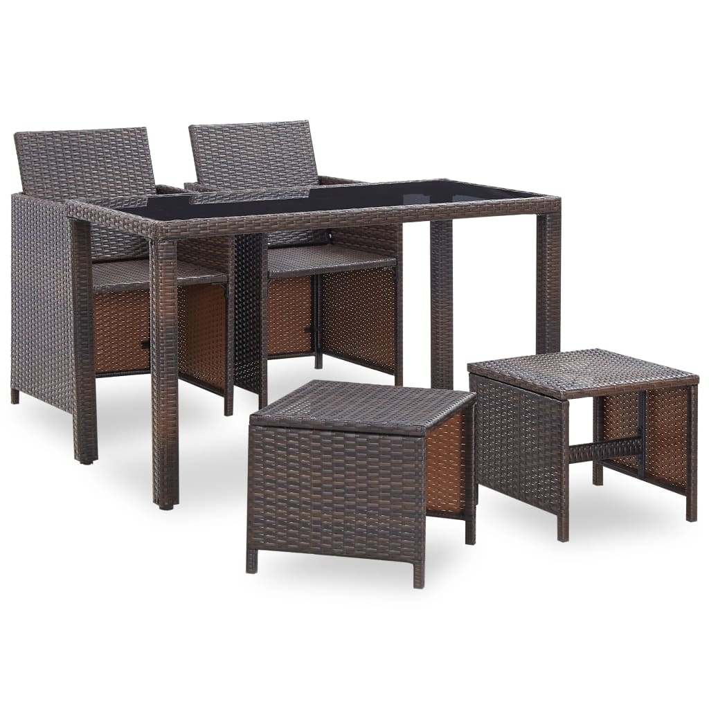 VidaXL 5-delige Tuinset met kussens poly rattan bruin