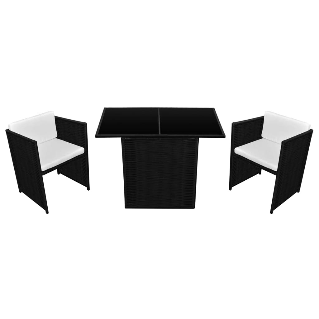 VidaXL 3-delige Bistroset met kussens poly rattan zwart