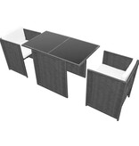 VidaXL 3-delige Bistroset met kussens poly rattan zwart