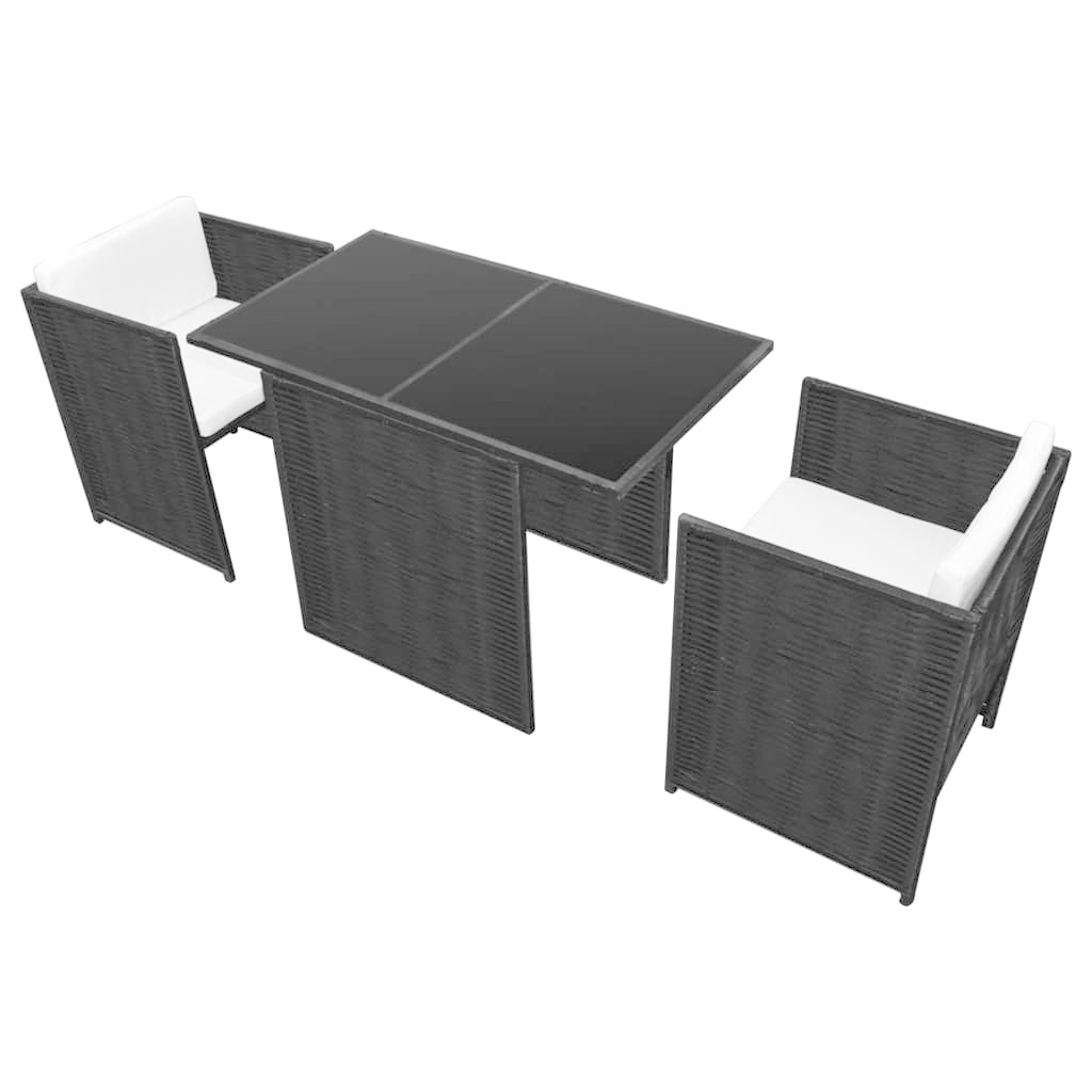 VidaXL 3-delige Bistroset met kussens poly rattan zwart