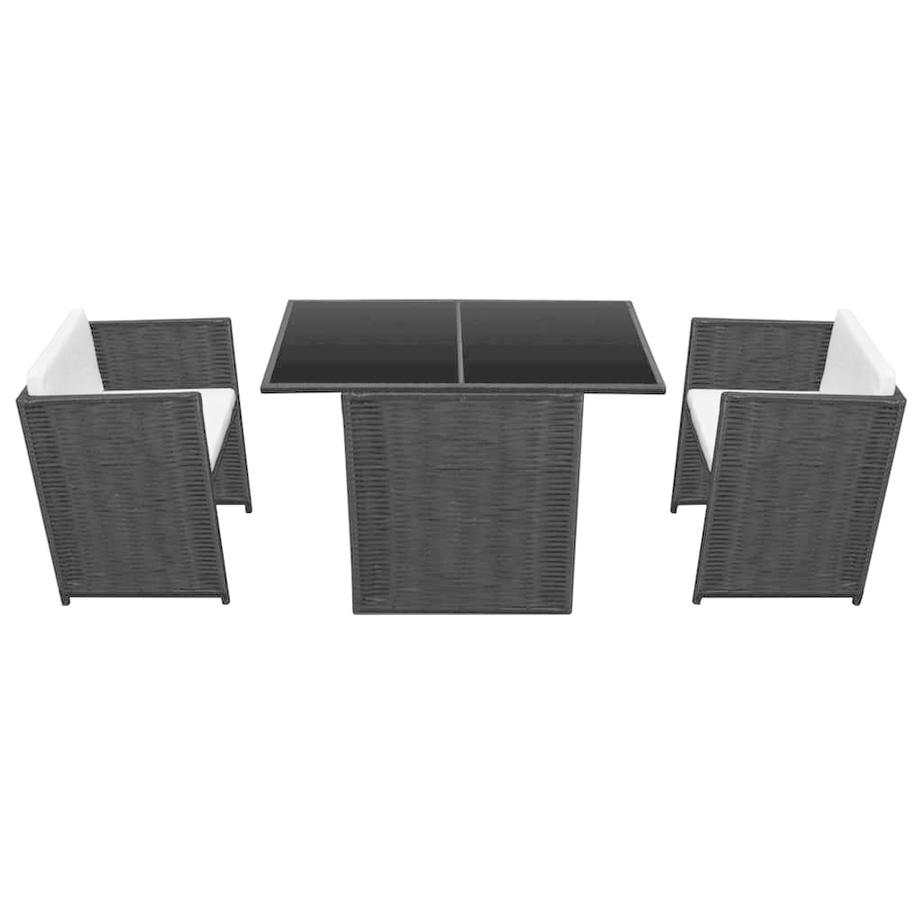 VidaXL 3-delige Bistroset met kussens poly rattan zwart