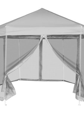 vidaXL Partytent pop-up zeshoekig met 6 zijwanden 3,6x3,1 m grijs