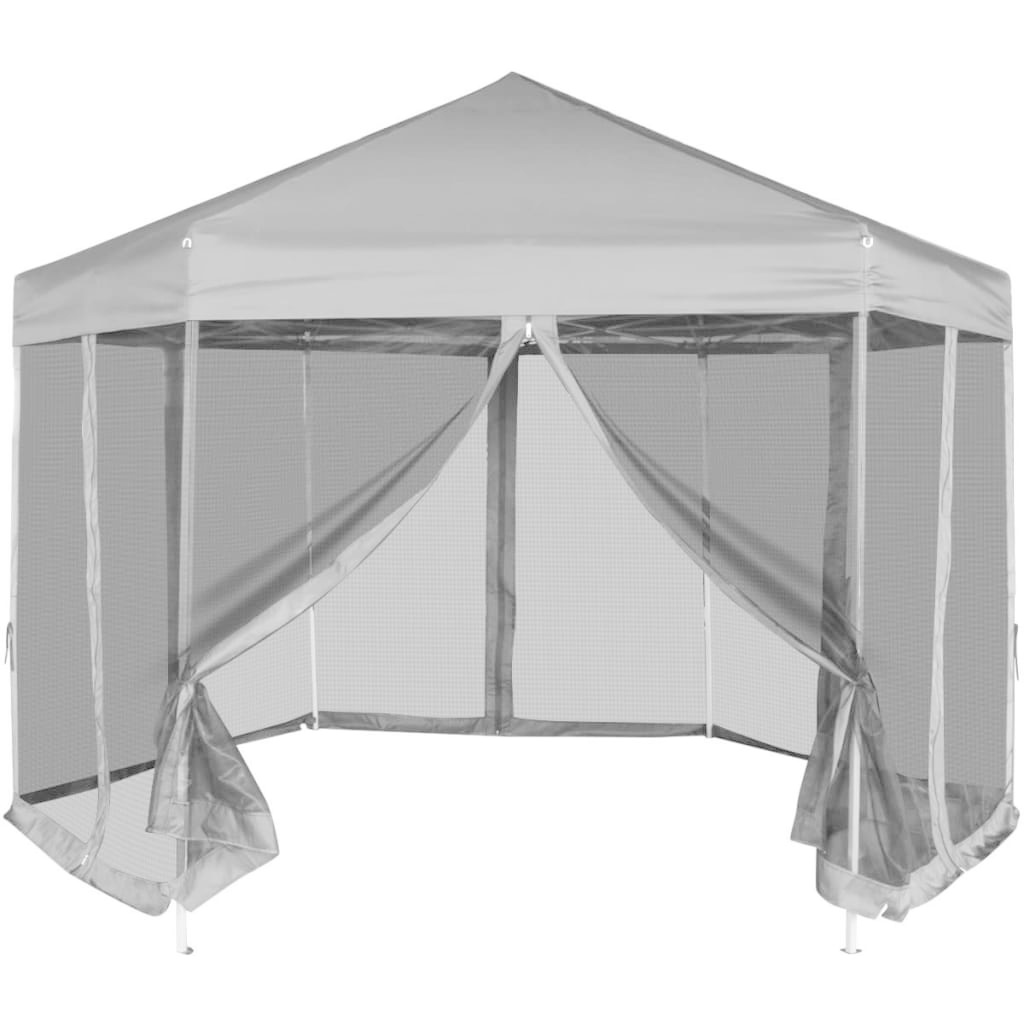 vidaXL Partytent pop-up zeshoekig met 6 zijwanden 3,6x3,1 m grijs